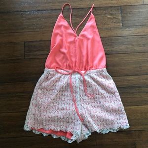 Coral lace romper